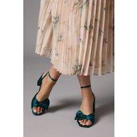 Coast Women's Tina Satin Soft Ruffle High Block Heel Sandals in Emerald | Size: 3