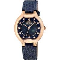 Gevril Women's Lugano Swiss Diamond, Blue MOP Dial, IPRG Case, Genuine Italian Handmade Leather Strap Swiss Quartz Watch