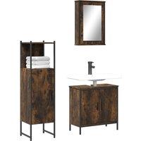 Berkfield Home 3 Piece Bathroom Furniture Set Smoked Oak Engineered Wood in Brown