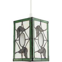 Happy Homewares Traditional Lantern Tiffany Pendant Lighting Shade with Butterflies in Green