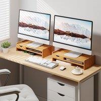 HOMCOM Monitor Riser Laptop PC Plinth Stand Organiser Computer Screen Drawer in Light Brown