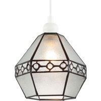 Happy Homewares Industrial Style Pendant Light Shade with Frosted Glass & Clear Gems