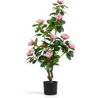 Costway 100 CM Artificial Magnolia Tree Faux Flower Plant in Nursery Pot in Green