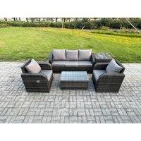 Fimous Outdoor Rattan Garden Furniture Set Patio Lounge Sofa Set with Reclining Chair Rectangular Coffee Table Side Table in Dark Grey