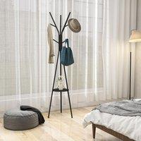 HOMCOM Free Standing Coat Rack Metal Shelf Holder Stand Display Clothes Hat in Black