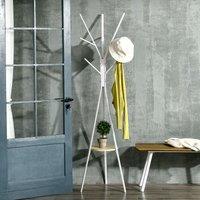 HOMCOM Free Standing Coat Rack Metal Shelf Holder Stand Display Clothes Hat in White