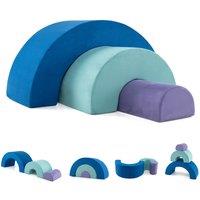 Gymax Rainbow Arc Climber Playset Foam Climbing Block Rocker Crawling Tunnel in Blue