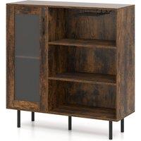 Costway Coffee Bar Cabinet Sideboard with Door & Adjustable Shelf in Brown