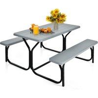 Costway Outdoor Picnic Table Bench Set Garden Dining Table & Bench Sets in Grey