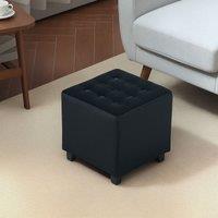 HOMCOM Square Footstool Small Ottoman with Wood Legs for Bedroom in Dark Grey