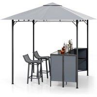 Gymax 3 PCS Patio Bar Set 245 x 245 cm Grill Gazebo With Table Bar Stools in Grey