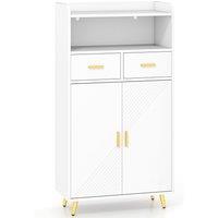Gymax Freestanding Buffet Sideboard Kitchen Cabinet With 2 Doors 2 Drawers in White