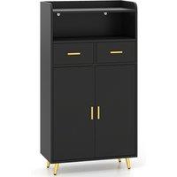 Gymax Freestanding Buffet Sideboard Kitchen Cabinet With 2 Doors 2 Drawers in Black
