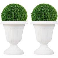 Costway 46cm Tall Vintage Planters Set of 2 Urn Plastic Flower Pots in White