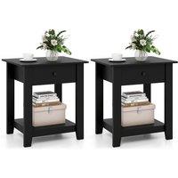 Gymax 2 Pack 3-Tier Modern Bedside Table Nightstand with Drawer Set of 2 in Black