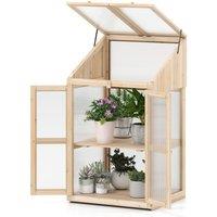 Costway Wooden Cold Frame Greenhouse Portable Raised Flower Planter in Natural