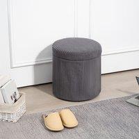 HOMCOM Round Storage Ottoman with Lid, Vanity Stool with Storage in Grey