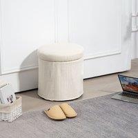 HOMCOM Round Storage Ottoman with Lid, Vanity Stool with Storage in Beige