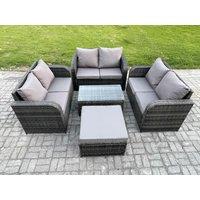 Fimous Outdoor Garden Furniture Sets 7 Seater Wicker Rattan Furniture Sofa Sets with Rectangular Coffee Table Love Sofa Big Footstool in Dark Grey