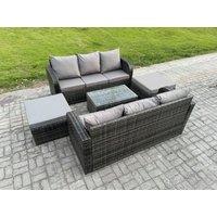 Fimous Outdoor Garden Furniture Sets 8 Seater Wicker Rattan Furniture Sofa Sets with Rectangular Coffee Table 3 Seater Sofa 2 Big Footstool
