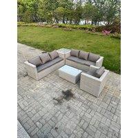 Fimous Outdoor Rattan Garden Furniture Set Corner Sofa Set Oblong Square Coffee Table Armchair in Light Grey