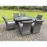 Rattan Garden Furniture Gas Fire Pit Rectangle Dining Table And Chairs 6 Seater Rectangular Table