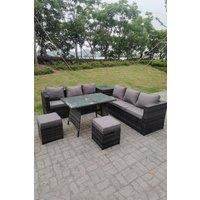 Outdoor Rattan Garden Furniture Set Corner Sofa Dining table With 2 PC Footstools