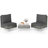 Gymax 3 Pieces Patio Bistro Set PE Rattan Furniture Set With Coffee Table in Grey