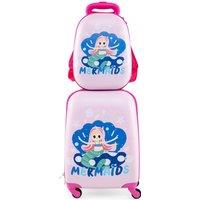 Gymax 2 PCS Carry-on Luggage Set Trolley Luggage Set Waterproof in Light Pink