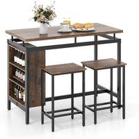 Costway 3Pcs Dining Table Set Counter-Height Dining Table & 2 Bar Stool in Brown
