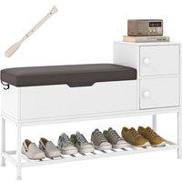 Gymax Shoe Storage Bench Shoe Rack Stand With Flip Top Storage & 2 Drawers in White