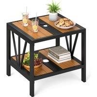 Gymax 2-Tier Metal Small Patio Coffee Table Garden Side Table 52 x 46 x 45cm in Khaki | Size: 52 x 46 x 45 cm