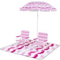 Costway 4 Pieces Beach Umbrella Set Portable Parasol w/2 Foldable Chairs in Pink