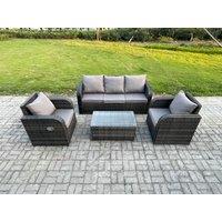 Fimous Outdoor Rattan Garden Furniture Set 5 Seater Patio Lounge Sofa Set with Rectangular Coffee Table Dark Grey Mixed