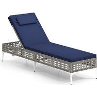 Costway Rattan Sun Lounger 6-Level Adjustable Garden Chaise Lounge Chair in Navy