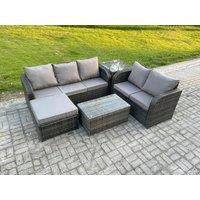 Fimous 6 Seater Rattan Wicker Garden Furniture Patio Conservatory Sofa Set with Rectangular Coffee Table 3 Seater Sofa Big Footstool Side Table