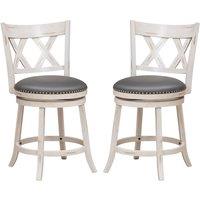 Costway Set of 2 Bar Stools Counter Height Chair Pub 360 Swiveling Upholstered Seat 24" in White