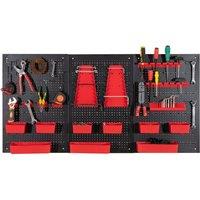 Costway Pegboard Wall Organizer 9-Bin Parts Rack Organizer w/ Hammer Racks in Red