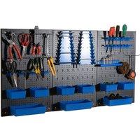 Costway Pegboard Wall Organizer 9-Bin Parts Rack Organizer w/ Hammer Racks in Blue