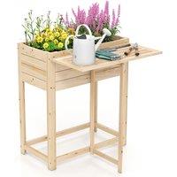 Costway Wooden Raised Garden Bed Fir Wood Elevated Planter Box w/Drainage Gap in Natural