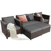 Costway 6-Seater Rattan Garden Furniture Set Patio Conversation Set in Grey