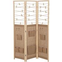 Gymax 3-Panel Room Divider Folding Display Stand With 8 Pockets-Natural in Natural