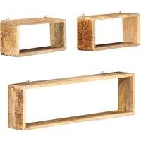 Berkfield Home 3 Piece Wall Cube Shelf Set Soild Mango Wood in Brown