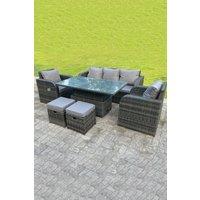 Rattan Outdoor Lifting Adjustable Dining Coffee Table Sets Lounge Sofa Recling Chairs Footstools