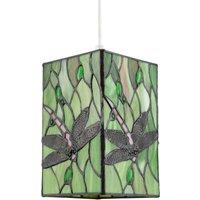 Happy Homewares Stained Glass Dragonfly Rectangular Tiffany Pendant Light Shade in Green