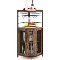Costway Kitchen Corner Bar Cabinet Industrial Wine Buffet Cabinet in Brown