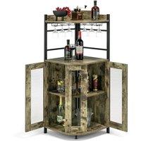 Costway Kitchen Corner Bar Cabinet Industrial Wine Buffet Cabinet in Light Brown