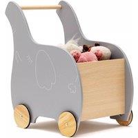 Costway Wooden Baby Walker 2 in 1 Kids Push Along Toy Cart with Storage Chest 4 Wheels in Grey