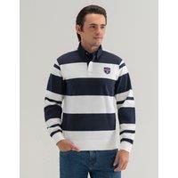 Brian Oak London Men's Navy & White Striped Rugby Shirt | Size: Medium