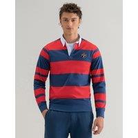 Brian Oak London Men's Blue & Red Striped Rugby Shirt in Mid Blue | Size: XL